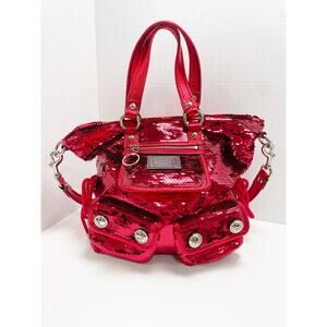 Coach Poppy Red Sequin Glam Tote Shoulder Bag Crossbody Rare